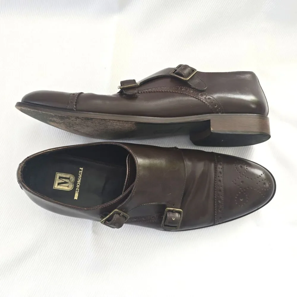 👞 Bruno Magli Alfanzo Shoes – Men's 11M – Dark Brown Monk Strap – Italy Leather